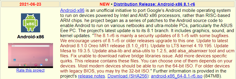 NEW - Distribution Release: Android-x86 8.1-r6