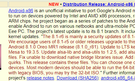 NEW - Distribution Release: Android-x86 8.1-r6